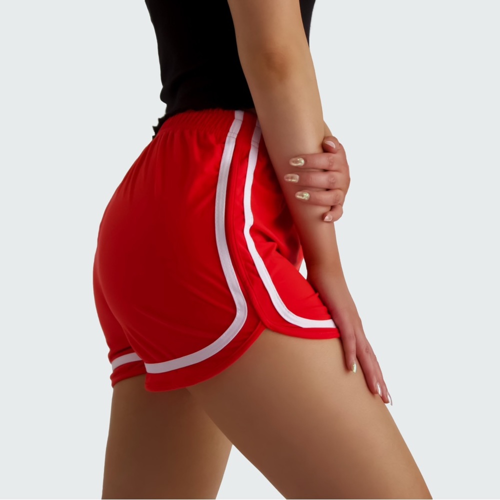 Dolphin Hem Shorts - Coral Red - Picture 1 of 5